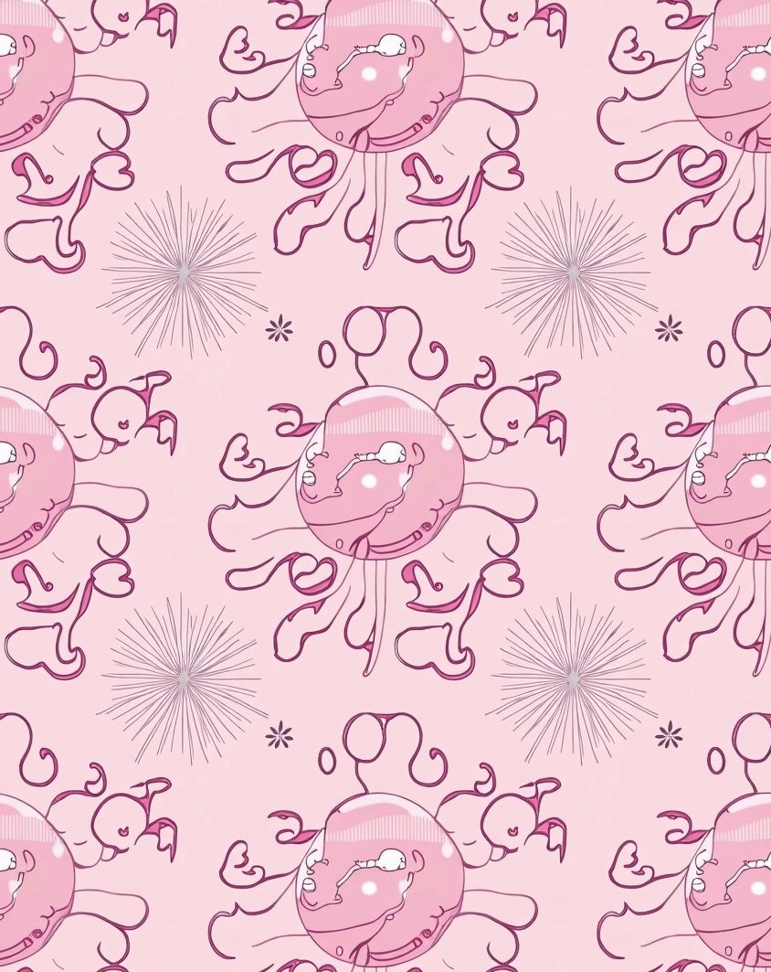 Pink Jellyfish Doodles Starburst Rug