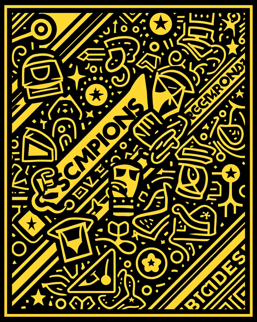Bold Yellow Retro Doodle Collage Rug
