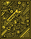 Bold Yellow Retro Doodle Collage Rug