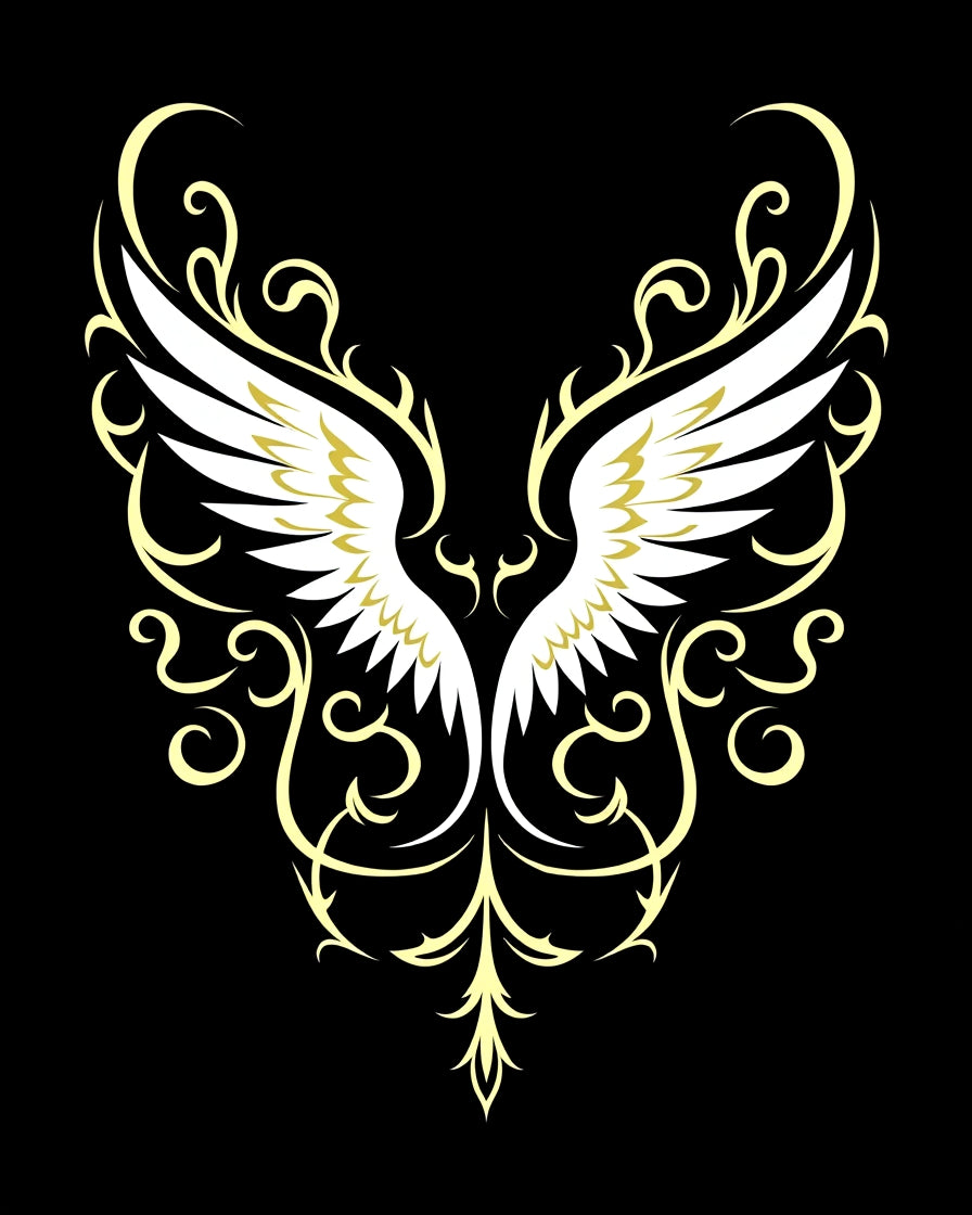 White Gold Angelic Wings Ornate Swirls Rug