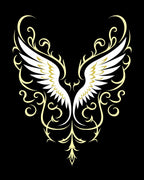 White Gold Angelic Wings Ornate Swirls Rug