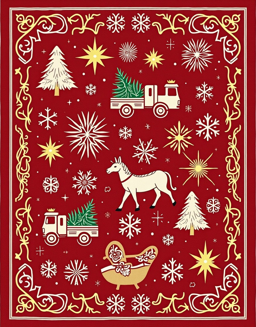Merry Christmas Red Snowflake Holiday Rug