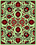 Red Floral Medallion Light Green Background Rug