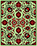 Red Floral Medallion Light Green Background Rug