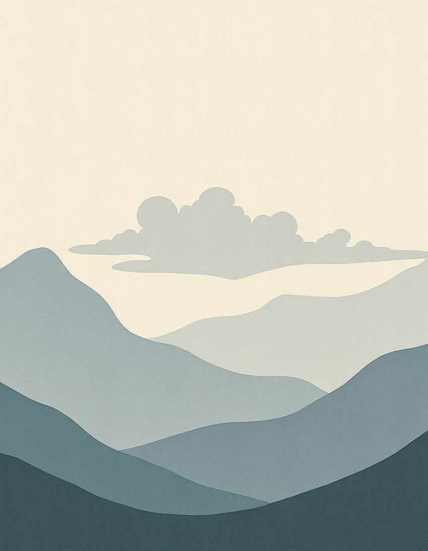 Muted Blue Layered Mountain Cloudscape Rug