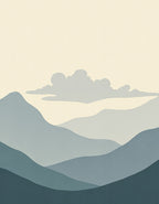 Muted Blue Layered Mountain Cloudscape Rug