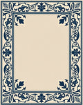Navy Blue Ornate Floral Border Rug