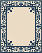 Navy Blue Ornate Floral Border Rug