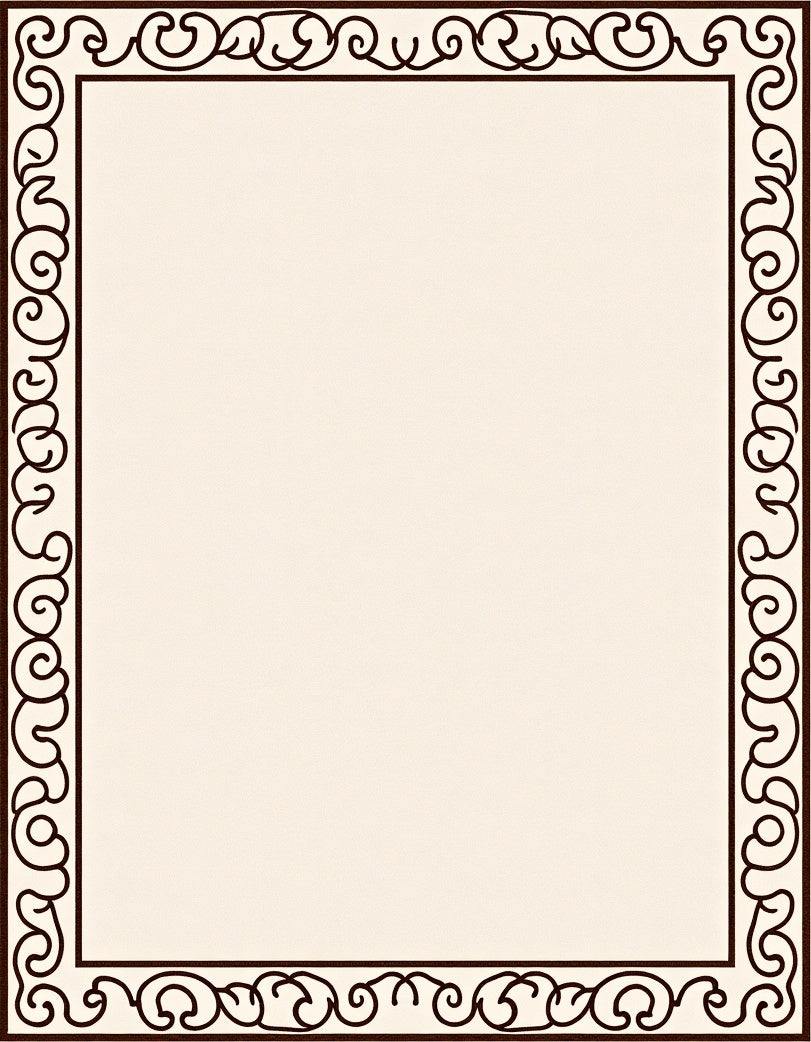 Dark Brown Ivory Scroll Border Rug