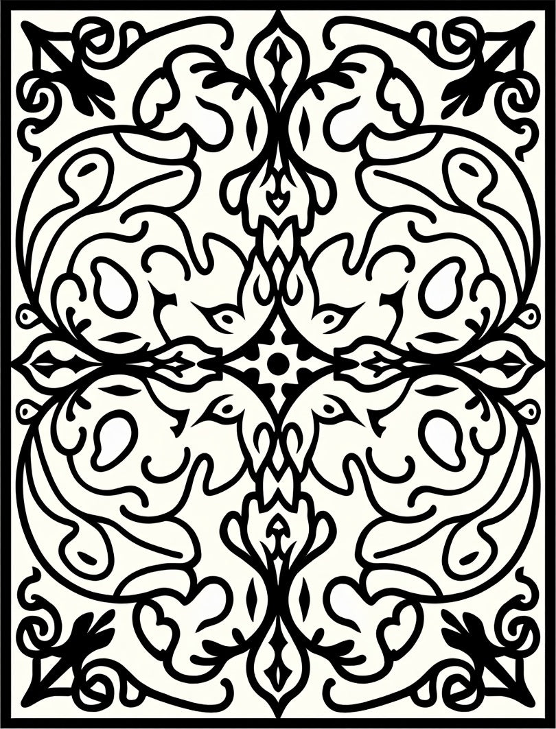 Black Ivory Ornamental Scrollwork Rug