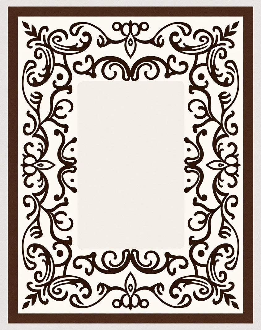 Dark Brown Flourish Scroll Lace Border Rug