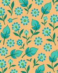 Teal Flowers On Peach Background Rug