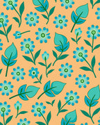 Teal Flowers On Peach Background Rug