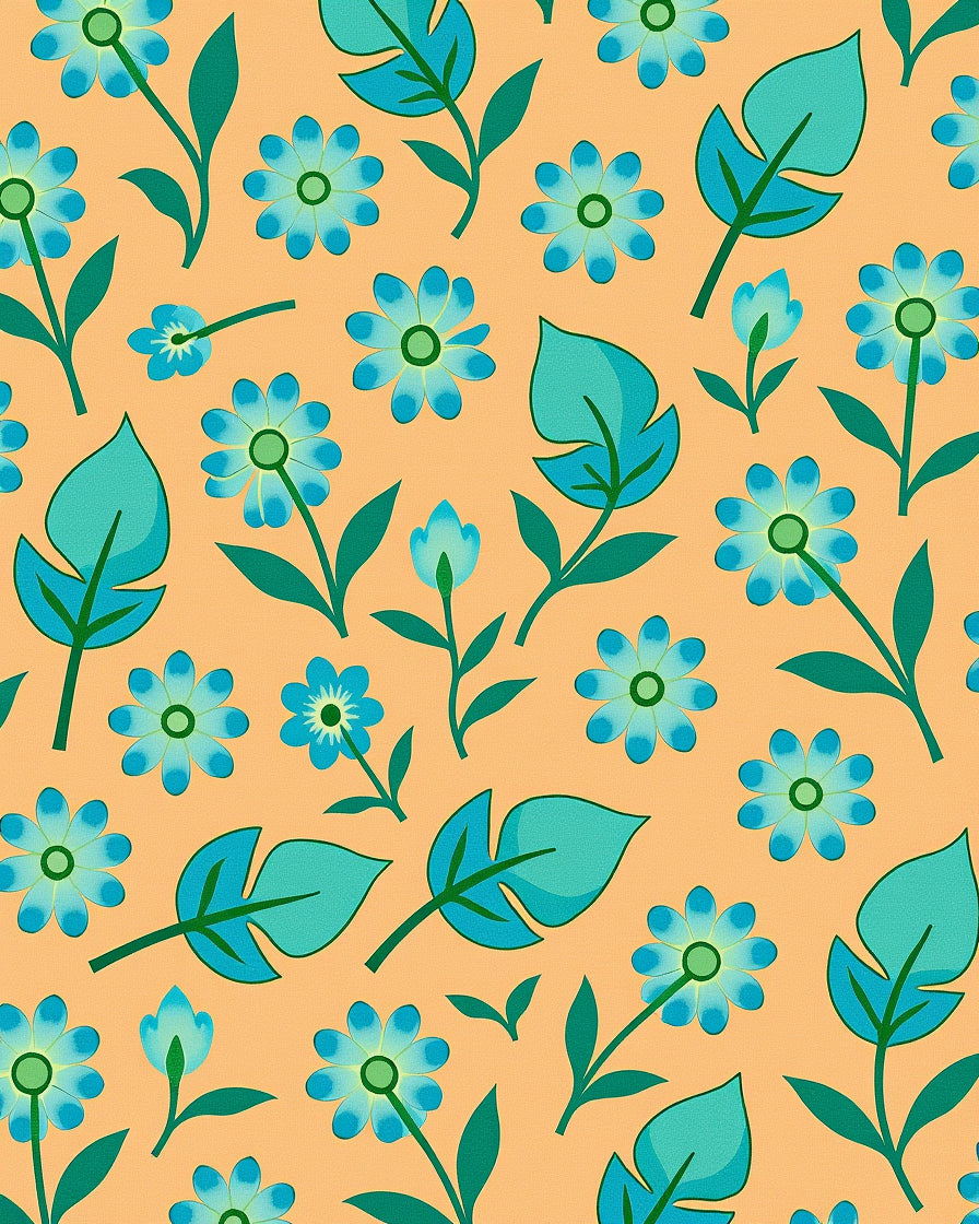 Teal Flowers On Peach Background Rug