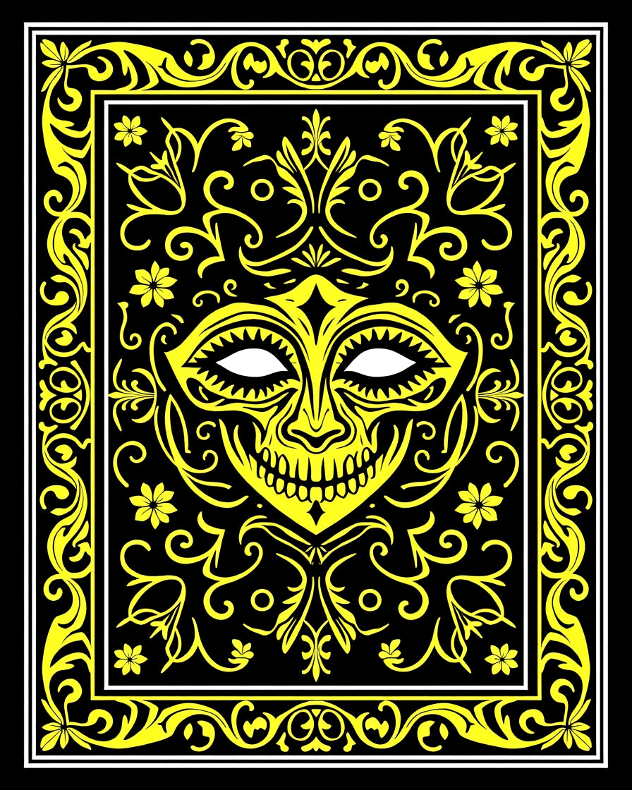 Yellow Tribal Mask Swirls Rug