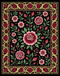 Ornate Black Floral Rose Garland Rug