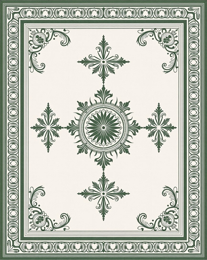 Emerald Green Classic Medallion Border Rug