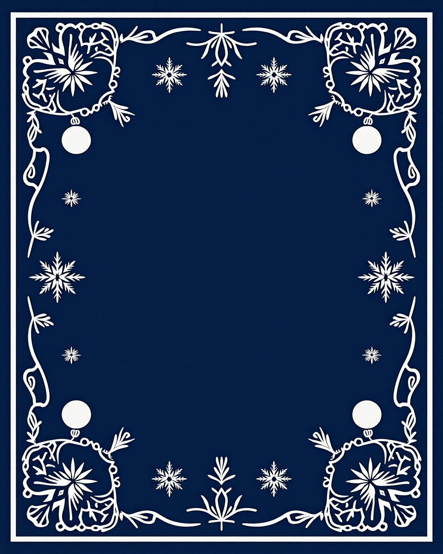 Navy Blue White Snowflake Border Art Rug