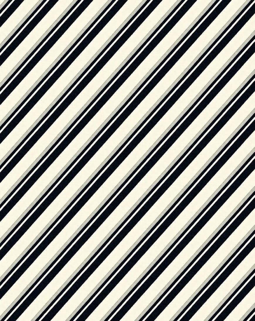 Cream and Navy Diagonal Stripe Rug