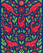 Red Dinosaur Floral Navy Scene Rug