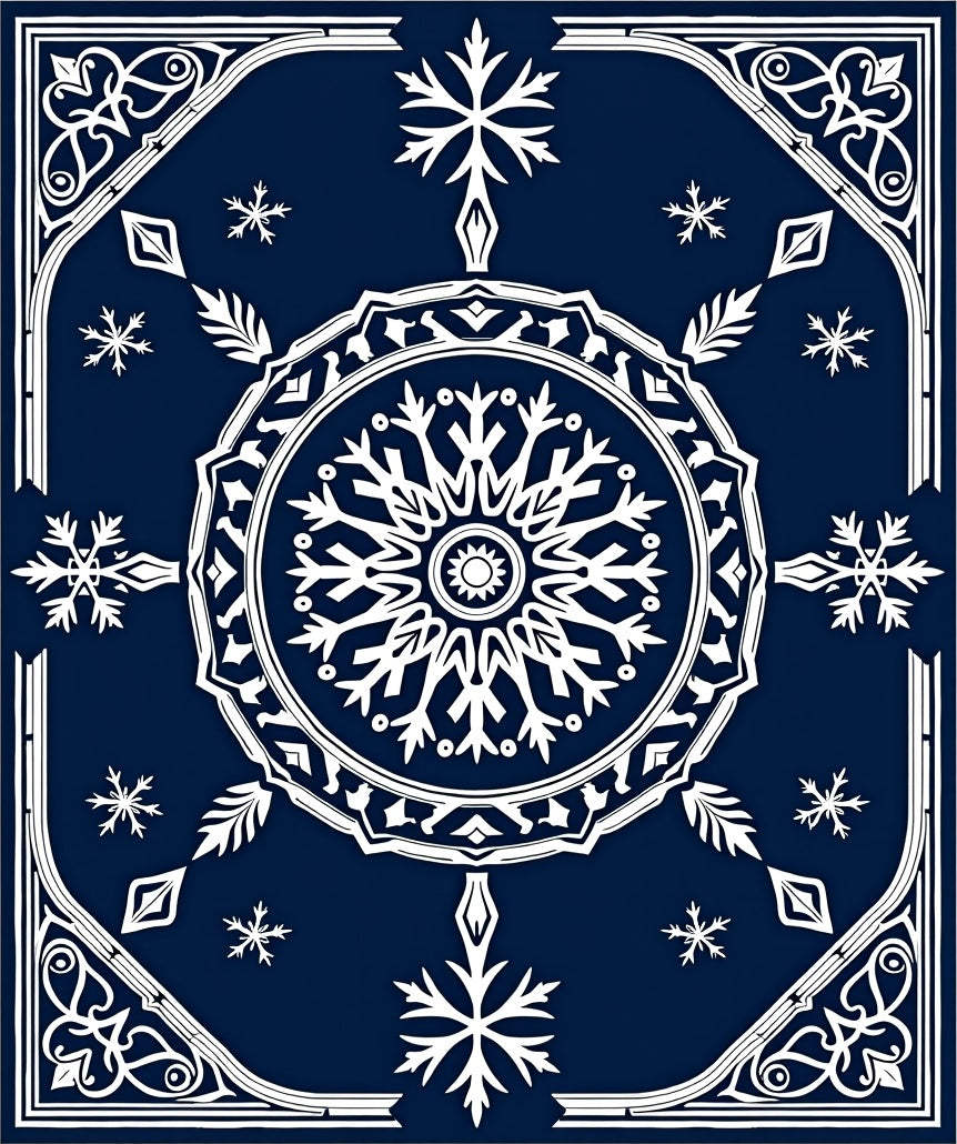 Midnight Blue Snowflake Mandala Rug