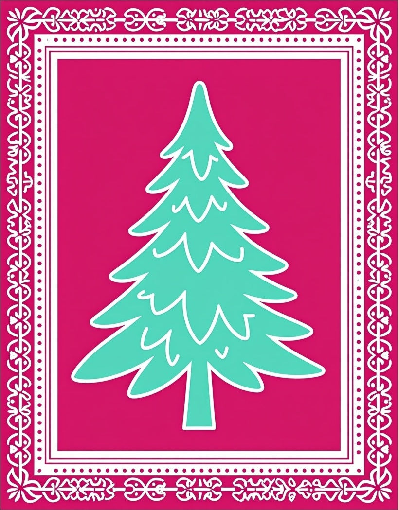 Crimson Teal Festive Tree Garland Rug