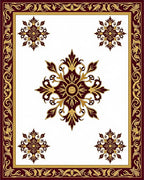 Deep Red Gold Filigree Medallion Rug