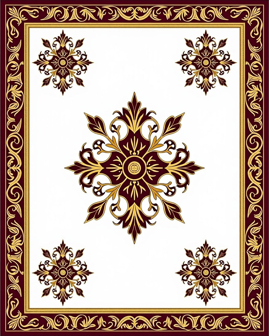 Deep Red Gold Filigree Medallion Rug