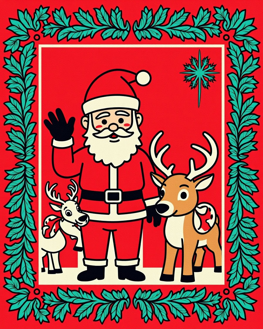 Festive Santa And Reindeer Holiday Aura Rug