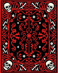 Red Skulls Bone Floral Border Accent Rug