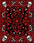 Red Skulls Bone Floral Border Accent Rug