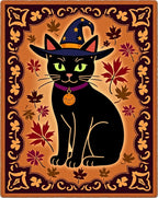Whimsical Black Cat Wizard Autumn Rug