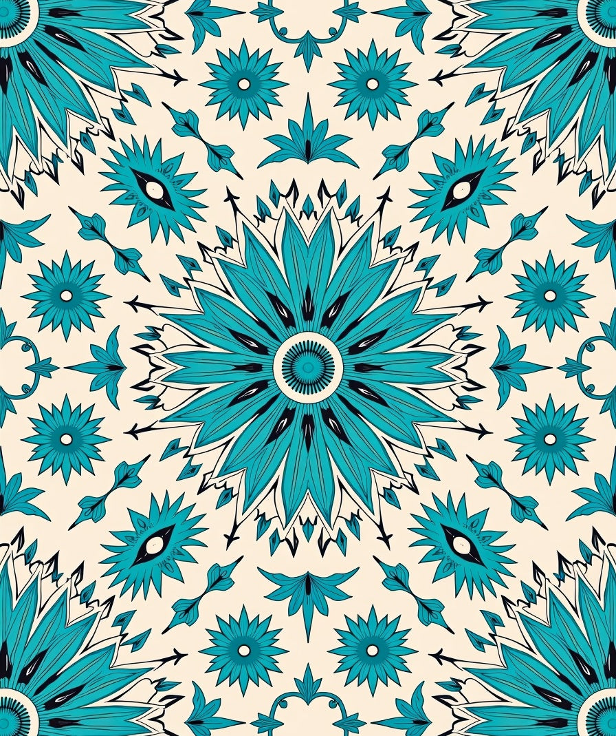 Oceanic Teal Intricate Floral Mandala Rug