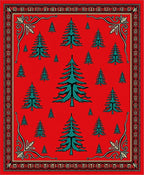 Red Evergreen Tree Forest Border Rug