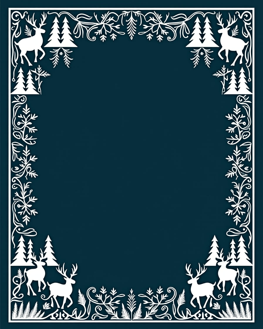 White Deer Forest Winter Frame Rug