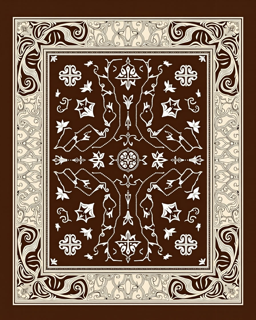Ornate Cream Floral Brown Tapestry Rug