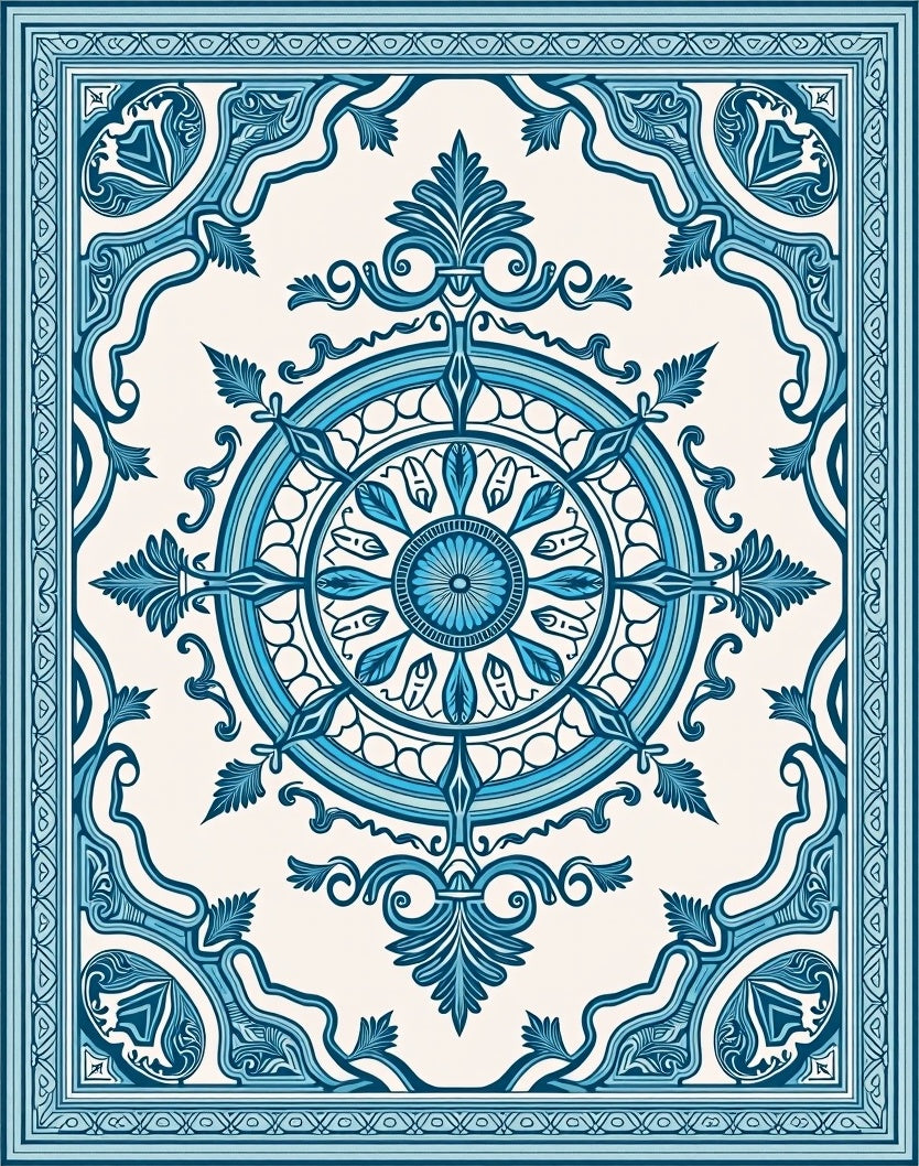 Azure Medallion Floral Frame Rug