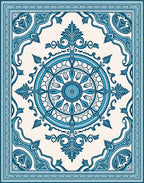 Azure Medallion Floral Frame Rug