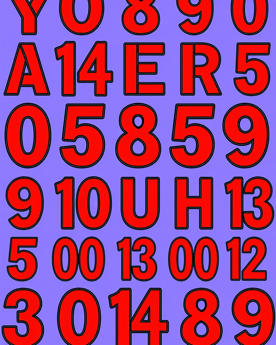 Red Numbers and Letters Grid Rug