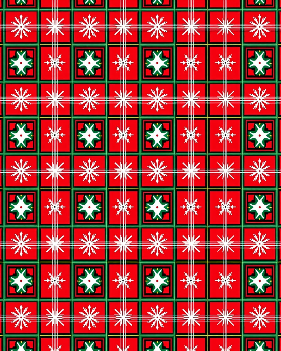 Red Green White Festive Snowflake Plaid Rug