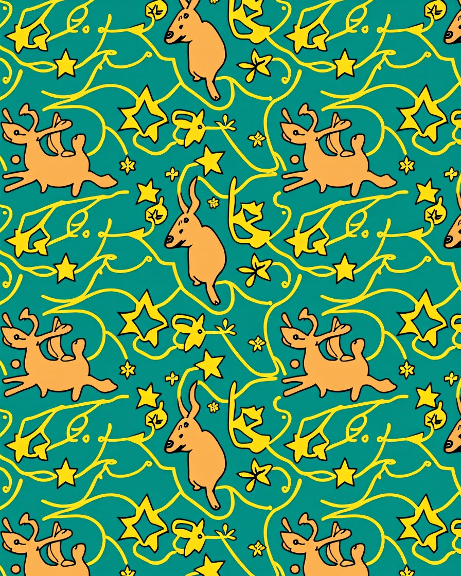 Whimsical Orange Deer Teal Star Swirls Rug