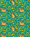 Whimsical Orange Deer Teal Star Swirls Rug