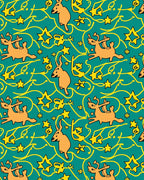 Whimsical Orange Deer Teal Star Swirls Rug