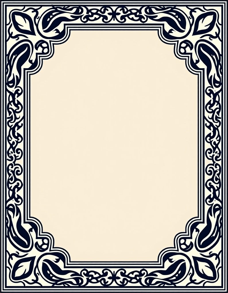 Ornate Navy Blossom Scroll Frame Rug