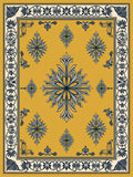 Golden Navy Floral Medallion Border Rug
