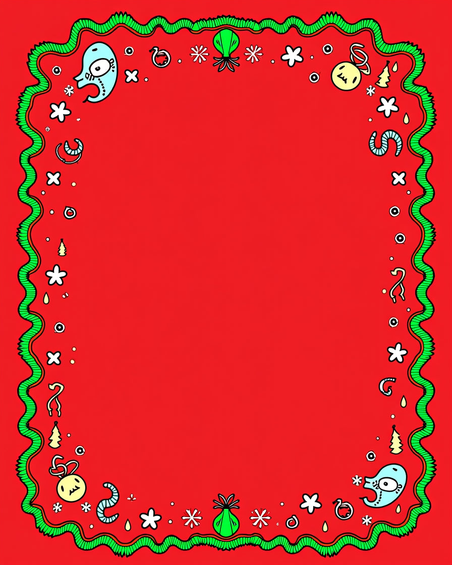Whimsical Red Green Creature Garland Rug