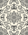 Cream Black Damask Floral Scroll Rug