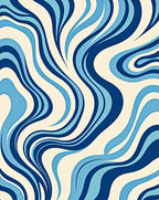 Retro Blue Ivory Swirl Wave Rug