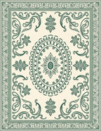 Varnished Teal Ornate Oval Medallion Rug