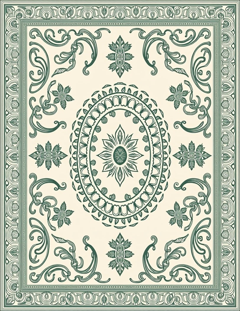 Varnished Teal Ornate Oval Medallion Rug